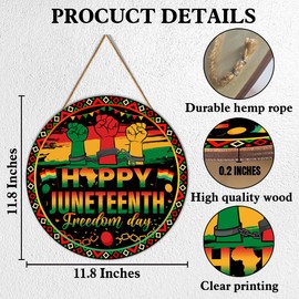 Juneteenth Decorations Door Decorations African American Freedom Day Wooden Sign Happy Juneteenth Wreaths for Front Door Porch Wall Home Indoor Outdoor Decor, 11.8 x 11.8 Inches