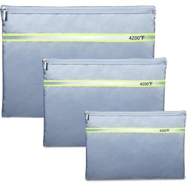 Fireproof Document Bag - 3 Pack (15" x 11", 13" x 9.7", 10.5" x 8") Fireproof & Water- proof Document Organizer | Document Holder with Zipper Secure for Cash, Passports, Check& More - Color: Black