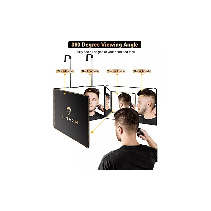 JUSRON Espejo De 3 Vías Para Autocorte De Cabello, 360