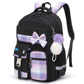 Alrisg School Backpack for Girls Kids Bookbag for Elementary Middle School Casual Travel Daypack Teen Backpacks Black