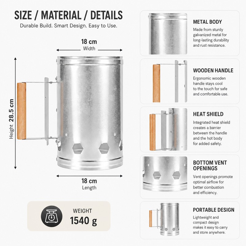 Charcoal Chimney Starter for BBQ Grilling – Metal Fire Lighter