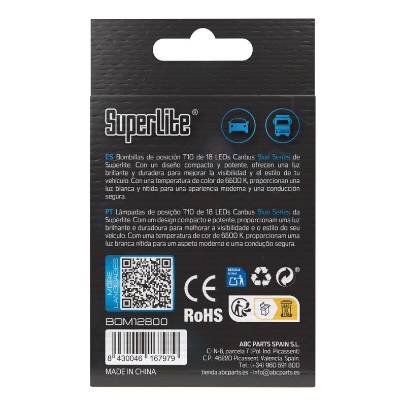 Superlite Set of 2 T10 Bulbs with 18 Leds from