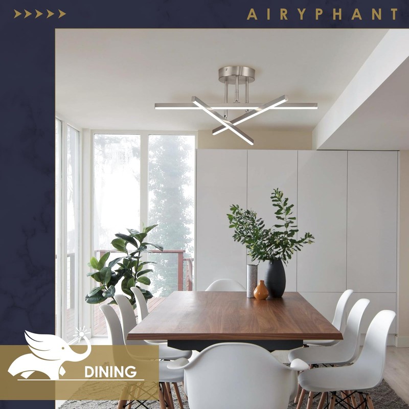 AIRYPHANT Modern LED Chandelier 18W Dimmable Nickel Semi Flush Mount