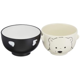 SAN3311-2 Cute Tableware, Monochrome Animaru, Soup Bowl and Rice Bowl Set, 6.8 fl oz (200 ml), Mini Polar Bear, Made in Japan