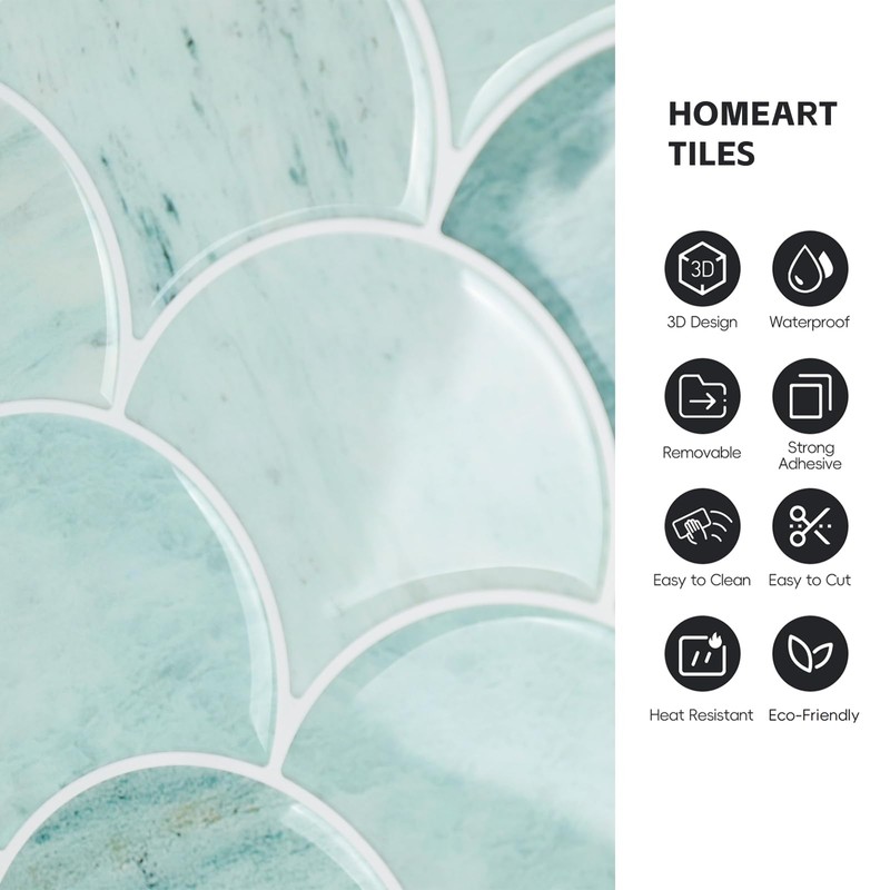 HOMEART Peel and Stick Backsplash Fish Scale Tile, Removable Renter