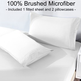 YIYEA Sábana bajera de microfibra cepillada de 1800 hilos, bolsillo profundo de hasta 16 pulgadas, ultrasuave, resistente a las arrugas y a la decoloración (tamaño matrimonial, blanco)