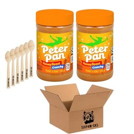 Peter Pan Crunchy Honey Roast Peanut Spread 16.3 OZ (2Pack) Bundled with 6 SIXPAW-CKS spreadable spoons