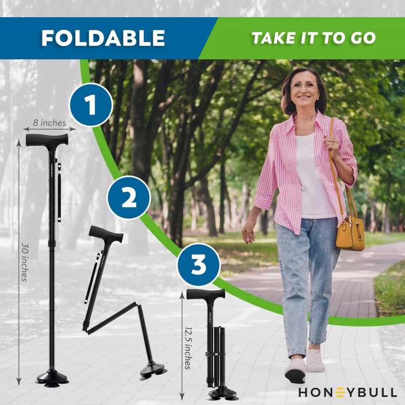 HONEYBULL Walking Cane for Men & Women - Foldable, Adjustable,