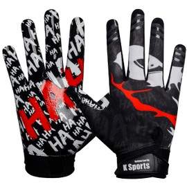 Golden Bee by K Sports Football Gloves for Youth and Adult Receiver Sticky Silicone Grip Skin fit Tacky Gloves (White/Red/Black, Adult Small)