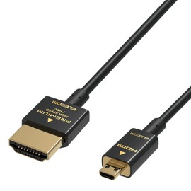 Elecom DH-HDP14SSU15BK Micro HDMI Cable, 3.9 ft (1.5 m), Premium Super Slim, Supports 4K, 2K (60P), Black