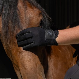 eGlove - eQUEST GripPro X-LITE Riding Gloves - Lightweight Breathable Non-Slip Material - Comfort Mesh Back - Touch Screen Gloves (Black, Plain Cuff, XS)