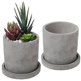 MyGift- Juego de 2 macetas Hechas en Cemento Color Gris con Acabado Opaco,Ideales para suculentas miden 10,2 centímetros (Aproximadamente) e Incluyen Plato extraíble