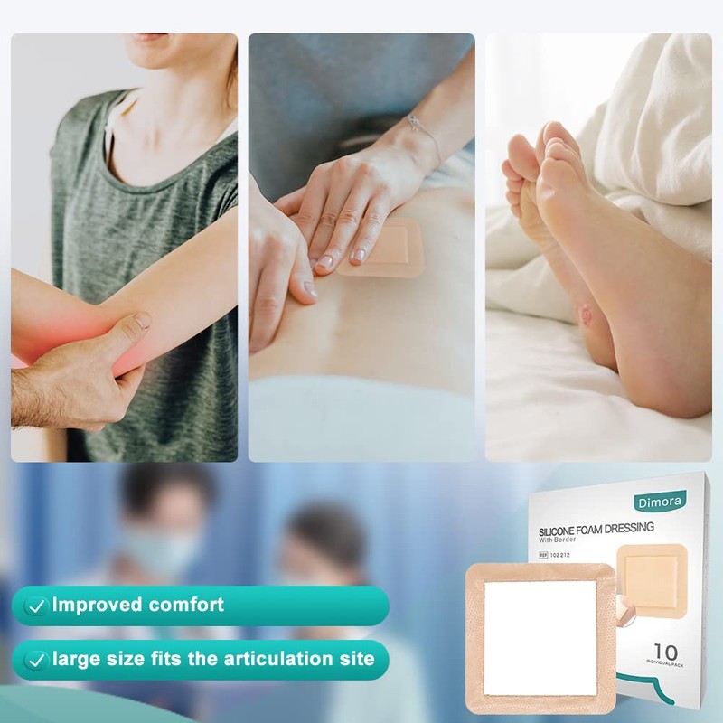 Dimora Silicone Foam Dressing with Border Adhesive 6"x6" Waterproof Wound