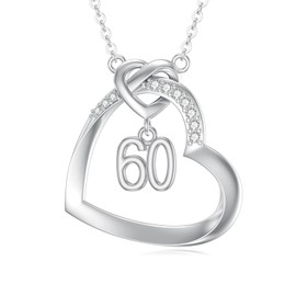 LWXIE Diamond Birthday Gifts for 60th Love Heart Pendant Necklace in 925 Sterling Silver Lab Grown Diamond Jewelry for Mom Daughter Wife Sister