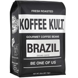 Koffee Kult Brazil Coffee Ground Medium Roast - 100% Single Origin Brazilian Coffee - Fresh Artisan Roasted (Ground, 32oz)