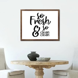 Chic Style 16x20in Framed Wood Sign with Inspirational Quotes So Fresh and So Clean Clean Hang Apricot Frame Wooden Plaque for Nursery Room Farmhouse Garden Yard Porch Cottage Wall Decor