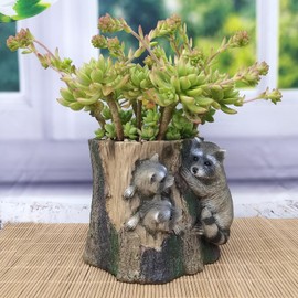 LXinYan Raccoon Stump Flowerpot Cute Animal Planting Succulent Flowerpot Garden Indoor Outdoor Fun Statue Home Decor