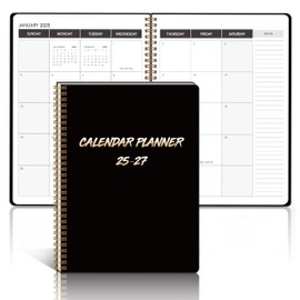 KAICN Calendar Planner 2025-2027, 36-Month, Monthly Planner January 2025-December 2027, 8.5“ x 11”, Rigid PVC Cover, Spiral Bound, Calendar Planner for Office, School, and Home（Black）