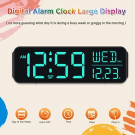 Peakeep Digital Alarm Clock for Bedrooms, Date Day of Week Large Display Numbers 6 Brightness Dimmer, 5 Volume Loud for Heavy Sleepers, 8 RGB Colors Electric Desk Clock Battery Backup, Auto DST