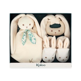 Kaloo - Lapinoo - Newborn Gift Set - Cream Colour - 3 Baby Accessories - Baby’s Comforter + Teething Ring + Booties - 11 cm - 0 Months +, K218013