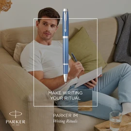 Parker IM Writing Rituals Rollerball Pen, Quiet Blue Case with Colour Gradient and Chrome Trims, Fine Tip, Black Ink, Gift Box
