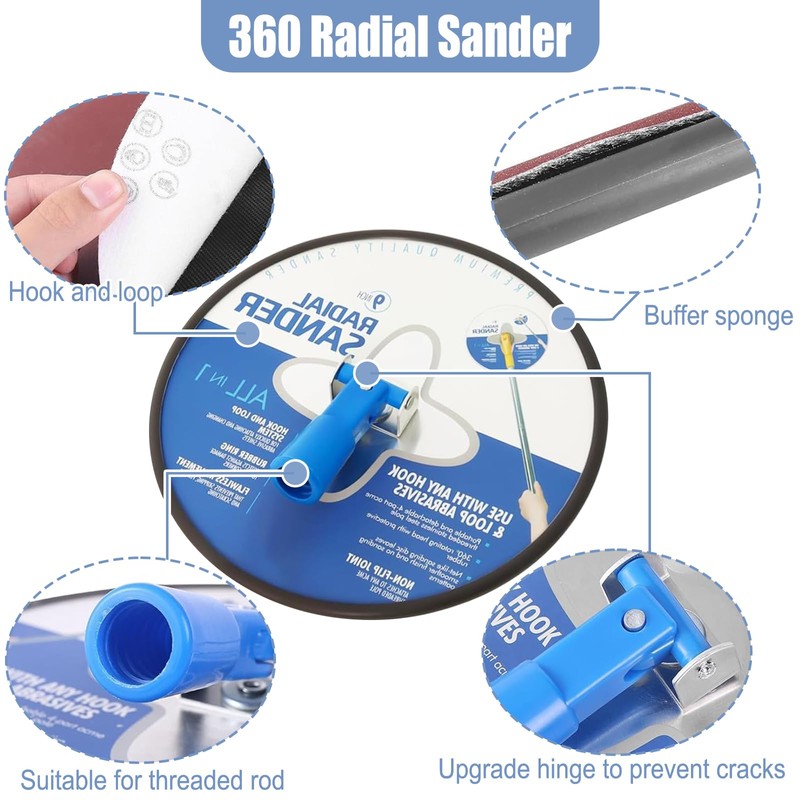 Drywall Pole Sander, 12.5-65 Inch Adjustable Connecting Rod with 360°