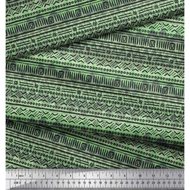 Soimoi Green Poly Crepe Fabric Geometric African Print Fabric by The Yard 42 Inch Wide