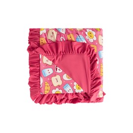 DREAMHALO Premium Baby Blanket for Girls, Stretchy Quilt, Soft Crib Bedding for Newborn Baby and Toddler, Ruffle Nursery Blanket for Kids, Viscose Made from Bamboo, 50''x50'' Pink Breakfast One Size