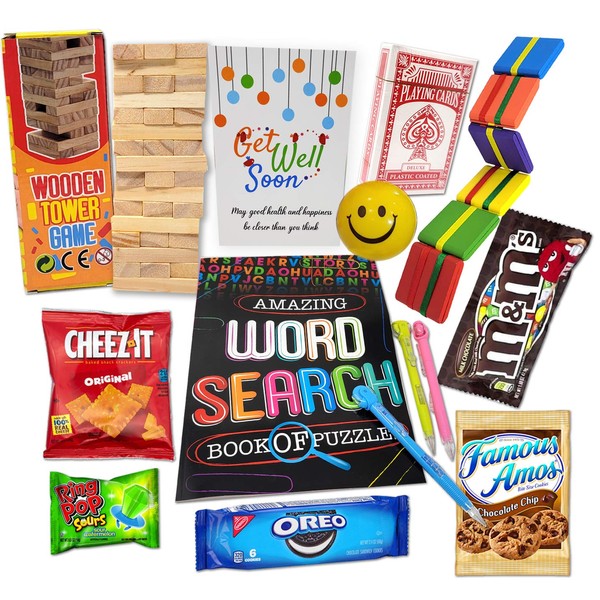 Kids GET WELL GIFT basket, Care package for a sick child boy / girl, Feel better soon for home or hospital w/ activity games, toys, candy & snacks bundle, Covid, cancer, surgery recovery Encouragement