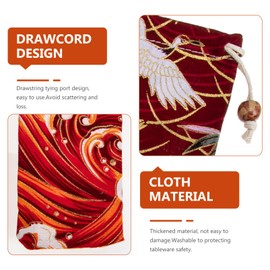 Luxshiny Japanese Tableware Bag 4Pcs Straw Carrying Case Japanese Style Reusable Straws Cutlery Drawstring Pouch Portable Travel Cloth Bag for Straws Fork Spoon Chopsticks Fan Comb