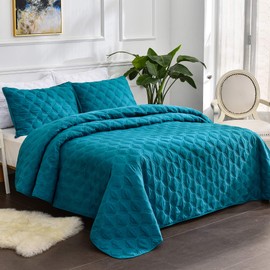 Litanika Queen Size Quilt Bedding Set Teal - Full Lightweight Comforter Bedspreads & Coverlets Turquoise - Bedding Cover Bed Decor All Season - 3 Pieces (1 Quilt, 2 Pillowcases)