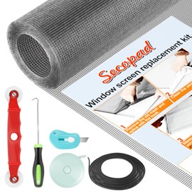 Secopad Window Screen Door Repair Kit, 39" x 78" Screen Door Mesh Replacement Kit, Durable Fiberglass Mesh Screen Roll with Tools for Windows Doors Patio and Porch Screens Replacement, Grey