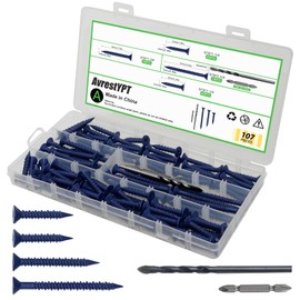 105 Pcs 3/16" Self Tapping Concrete Screws, Cement Masonry Stucco Brick Screws for Concrete, Cinder Block Anchors for Anchoring to Block Brick Deck Masonry Screws, with 2 Drill Bits