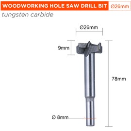 YoiYee 26mm Tungsten Carbide Woodworking Hole Saw Drill Bit, Hinge Boring Cutter Tool with Round Shank for Wood and Plastic - Includes Protective Case