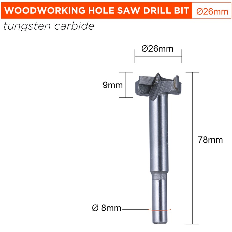 YoiYee 26mm Tungsten Carbide Woodworking Hole Saw Drill Bit, Hinge