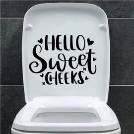 Hello Sweet Cheeks Bathroom Accessory, Cute Stickers - Funny Toilet Sticker, Bathroom Sign, Toilet Lid Decal, Bathroom Wall Art - Stickers for Adults - Vinyl Stickers (18.5cm x 14cm, Black)