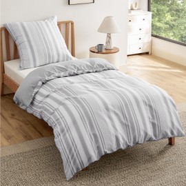 BEDSURE Bed Linen 135 x 200 cm 2-Piece Duvet Cover - Bedding Sets 135 x 200 cm with Pillowcase 80 x 80 cm, Oeko-Tex Reversible Bed Linen Grey Stripes Pattern for Single Bed with Zip