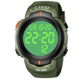CIVO Mens Digital Sports Watches Military Big Numbers 50M Waterproof Large Face Army Wrist Watch LED Back Light Casual Watch for Men Rubber
