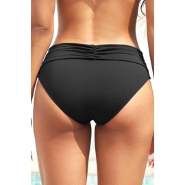 Zmart Women Full Coverage Ruched Bikini Bottoms Tummy Control Swim Bottoms Scrunch Ruffle Bathing Suit Bottom Black S