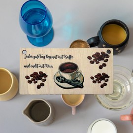 Every Good Day Begins With Coffee And Ends With Wine, Hanging Sign, Warning Sign, Decorative Sign, Decoration, Gift, Wooden Sign, Natural Decoration
