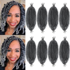 Sunsmilely Marley Twist Braiding Hair 12 Inch Afro Twist Hair 8 Packs Kinky Braiding Hair Twisted Up Springy Afro Twist Hair Ombre Gray Marley Hair Synthetic Wrapping Hair for Soft Locs