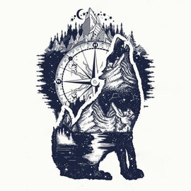 Camping Art Wolf Sticker Decal for Wall, Laptop, Cell, Truck Sticker for Windows, Cars, Trucks 5" Inch