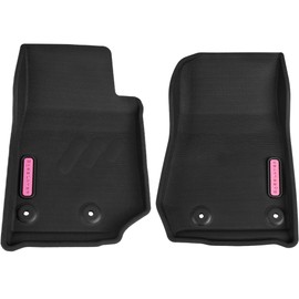 BaseLayer Floor Mats for Jeep Wrangler JK and Unlimited (2014-2018) 4-Door & 2-Door - Made in USA – Premium All-Weather Mats - Front (Pink Logo) - not for Wrangler JL