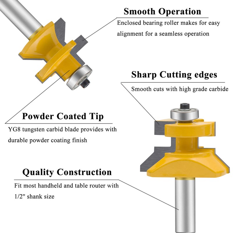OLETBE Router Bit Set 1/2 Inch Shank 2 PCS Tongue