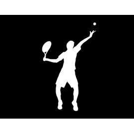ND140W Tennis Player Serving Decal Sticker | 5.5-Inches by 3.3-Inches | Premium Quality White Vinyl