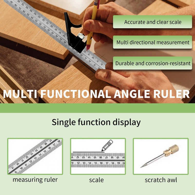 Premium 12.02"/305mm Stainless Steel Combination Square Tool with Built-In Bubble