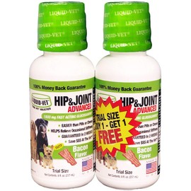 Liquid-Vet K9 Hip & Joint Advanced Formula, Bacon Flavor, 8 oz BOGO Trial Pack