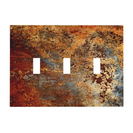 Abstract Distressed Rusty Shabby Patina Triple Toggle Decorator Outlet Light Switch Wall Plate Cover Rust Old Burnt Orange Brown Copper Jumbo Decorative 3 Gang Three Device Receptacle Faceplate Cover