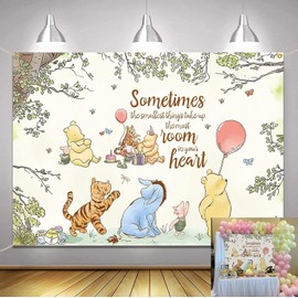 Classic Pooh Bear Baby Shower Backdrop Watercolor Tree Branch with Honey Jar Background Vintage Pastel Winnie Banner for Birthday Kids Party Decorations 5x3 ft