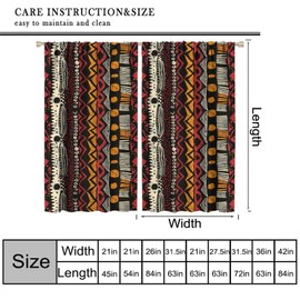 PHTAYOT African Curtains, Traditional Hand Drawn Pattern in Grunge Style Striped Design Print for Room Window Decor, Rod Pocket Drapes for Living Room Bedroom Kitchen 2 Panel Set 20.5" W X 45" L